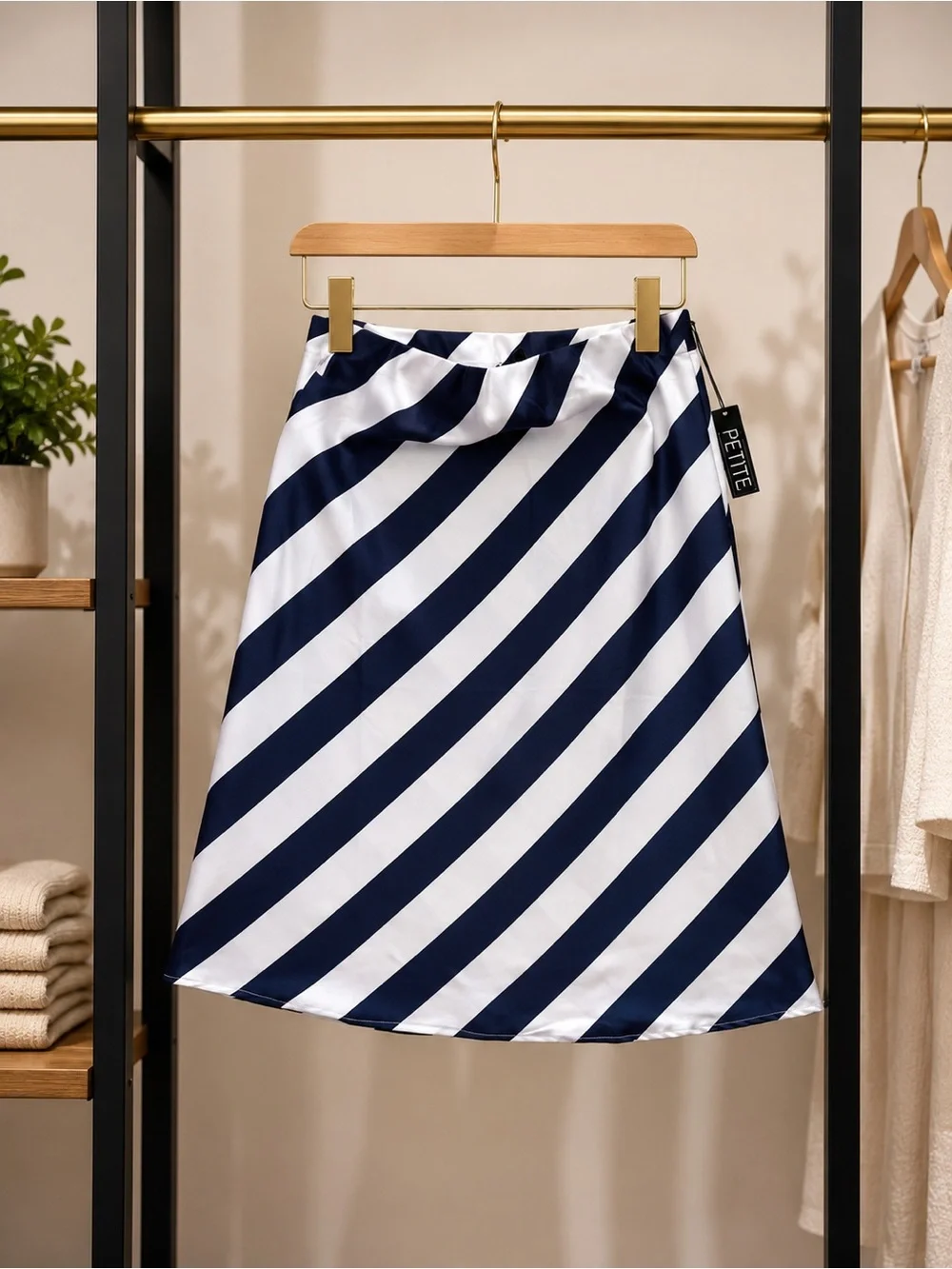 Striped A-Line Skirt in Navy and White